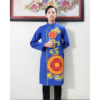 Áo dài nam in họa tiết trống đồng , áo dài truyền thống