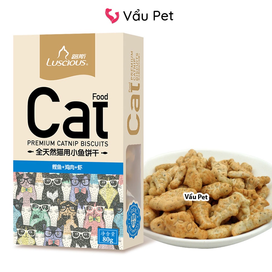 Bánh Quy Cá Luscious Cho Mèo Hỗ Trợ Tiêu Hóa - Bánh thưởng cho mèo Cat Food 80g