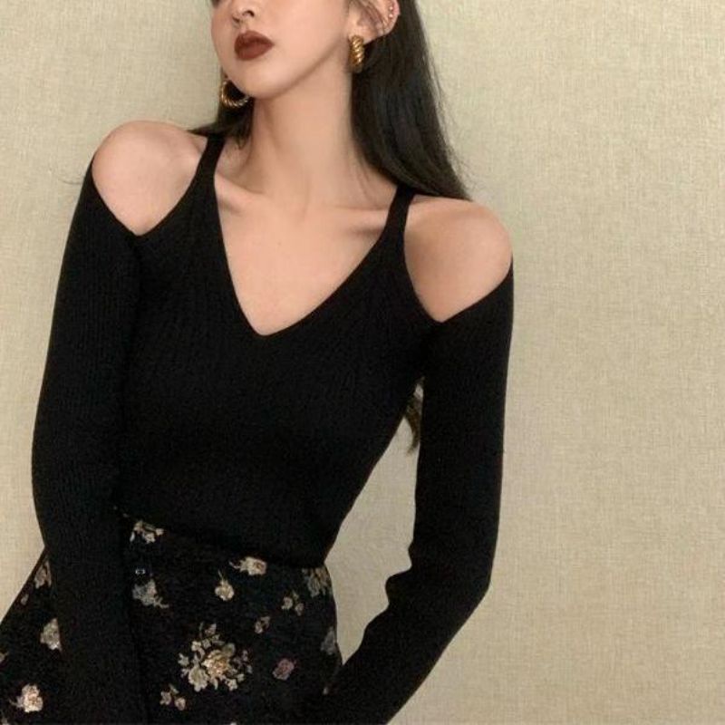 Áo Len Tay Dài Cổ Chữ V Phong Cách Retro Thời Trang Cho Nữ