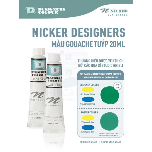 Tông đen, trắng màu Gouache Nicker Design Color - tuýp 20ml - lẻ