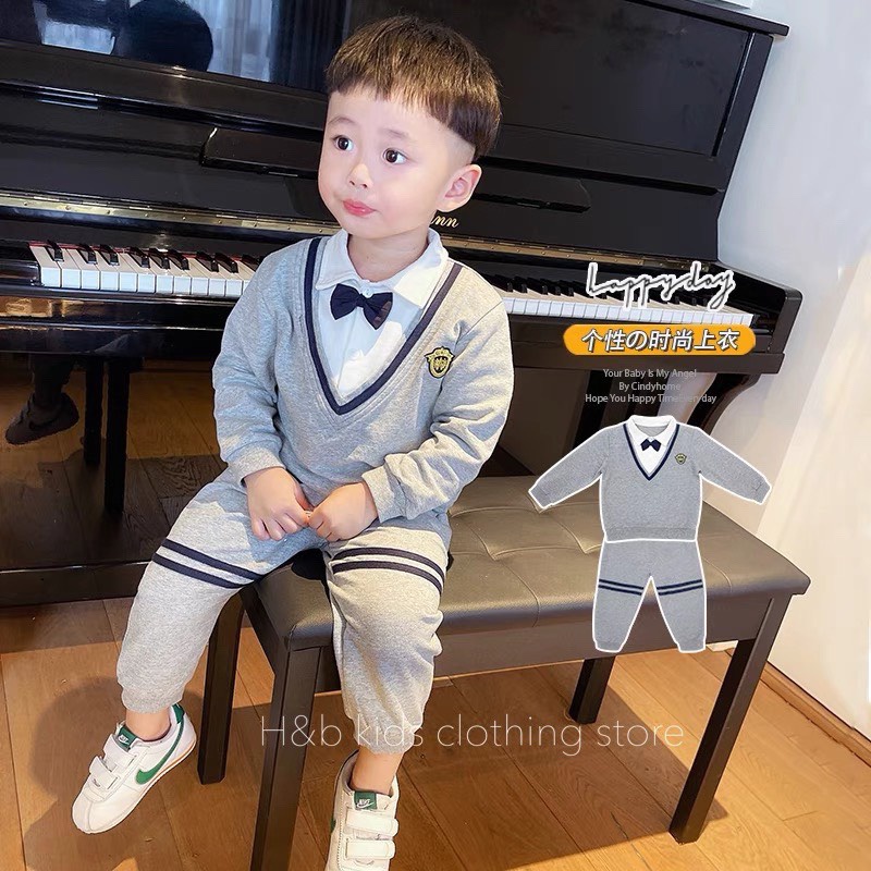 bộ quần áo bé trai 10kg đến 20kg thu đông cực đẹp - bộ đồ bé trai công tử sơ mi kèm nơ cực đáng yêu.