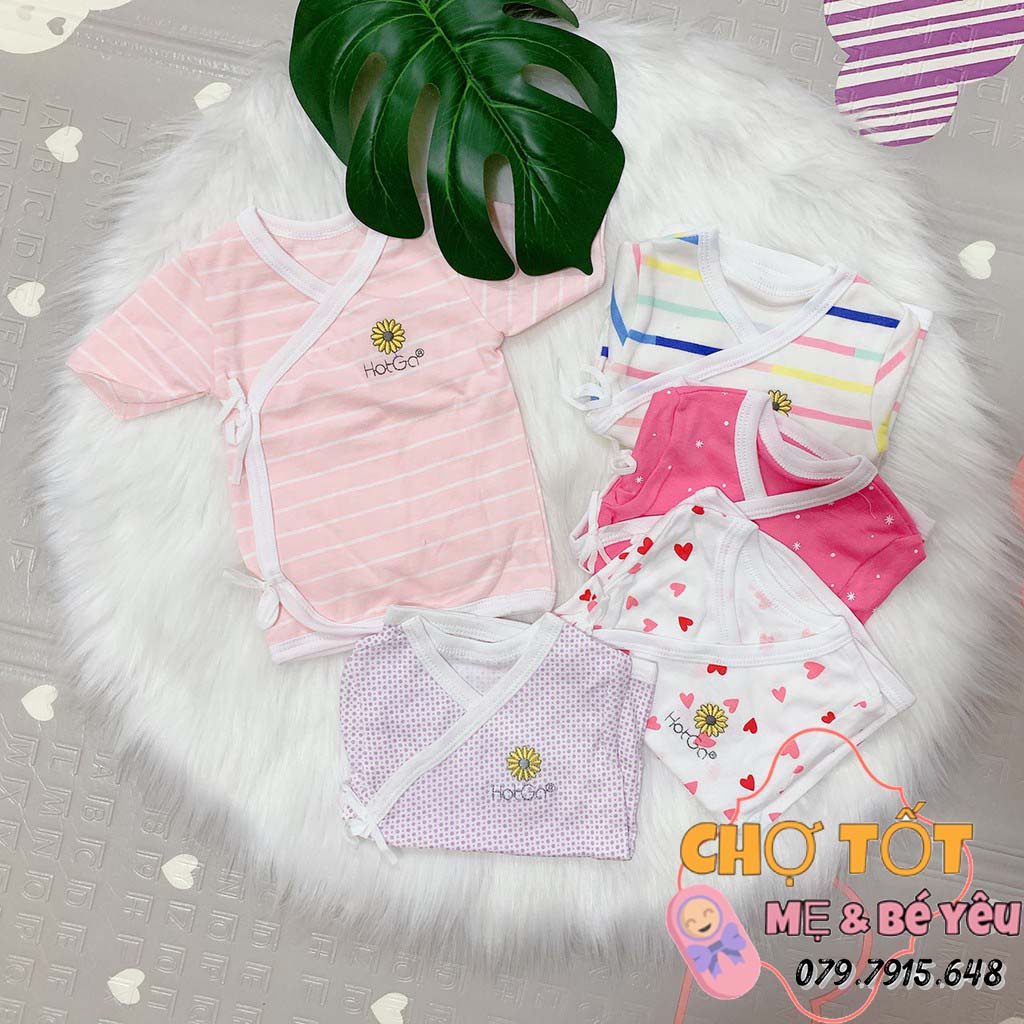 Combo 5 Áo Sơ Sinh Cột Dây HotGa Tay Dài,Tay Ngắn Cho Bé Gái Bé Trai (100% Cotton Bozip Mềm Không Xù Lông Nhiều Mẫu)