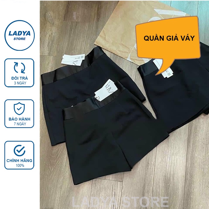 Quần giả váy xẻ tà trước lưng cao đen trơn hot hit M084