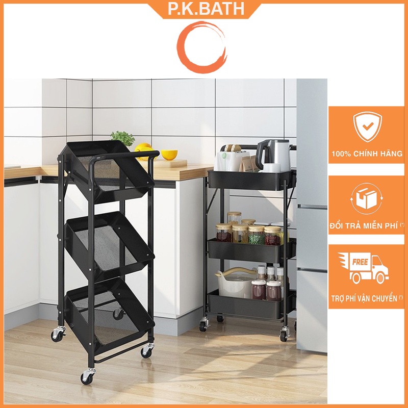 Kệ 3 Tầng Gấp Gọn Để Đồ Đa Năng - Đựng Rau Củ Quả Nhà Bếp - Chất Liệt Thép Sơn Tĩnh Điện Bền Đẹp