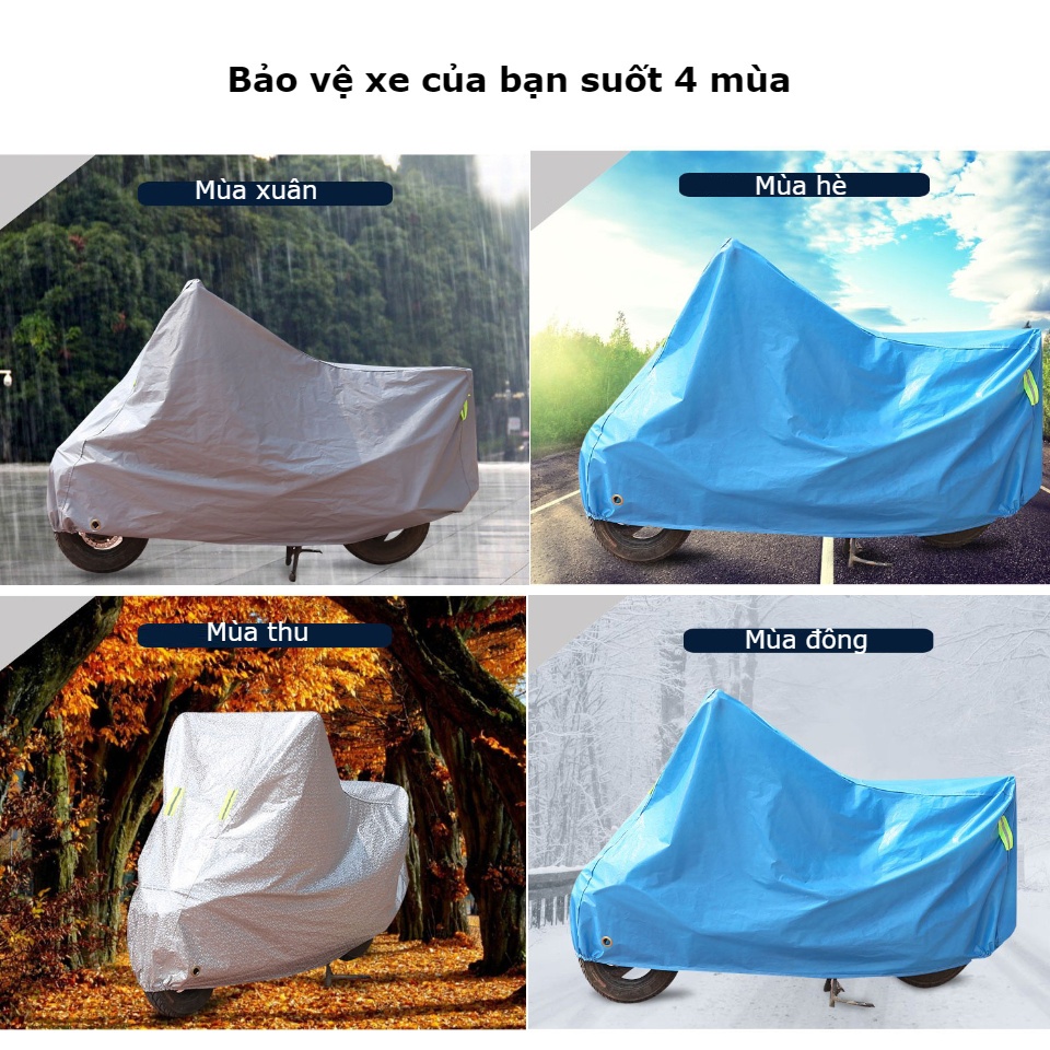 Bạt phủ xe máy tráng nhôm 3D - Áo trùm xe vải E.V.A Cao Cấp. Bạt trùm che mưa, chống nắng bảo vệ xe máy và chống xước