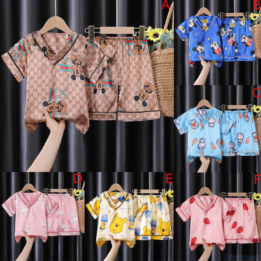 Bộ Đồ Ngủ Tay Ngắn Chất Lụa Thời Trang Dễ Thương Cho Bé