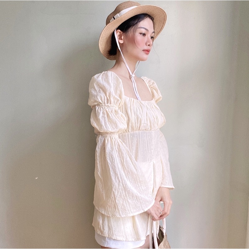 Áo kiểu tay dài phồng cổ vuông - AUDREY STUDIO