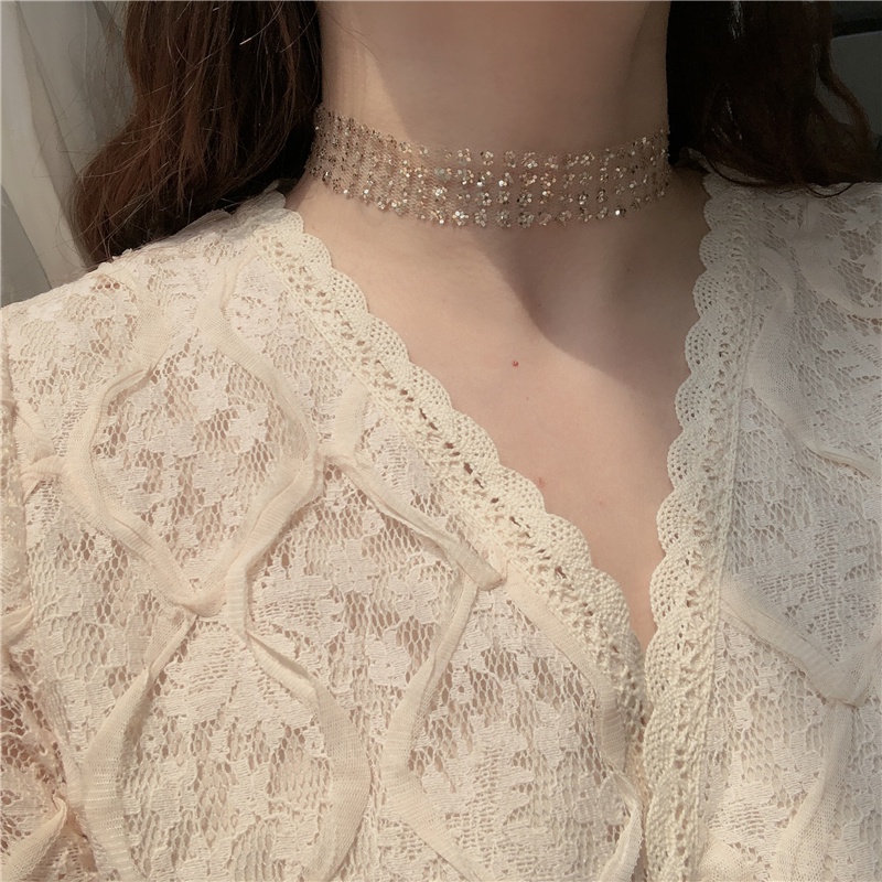 Vòng Cổ Choker Đính Kim Sa Lấp Lánh Thời Trang Cho Nữ