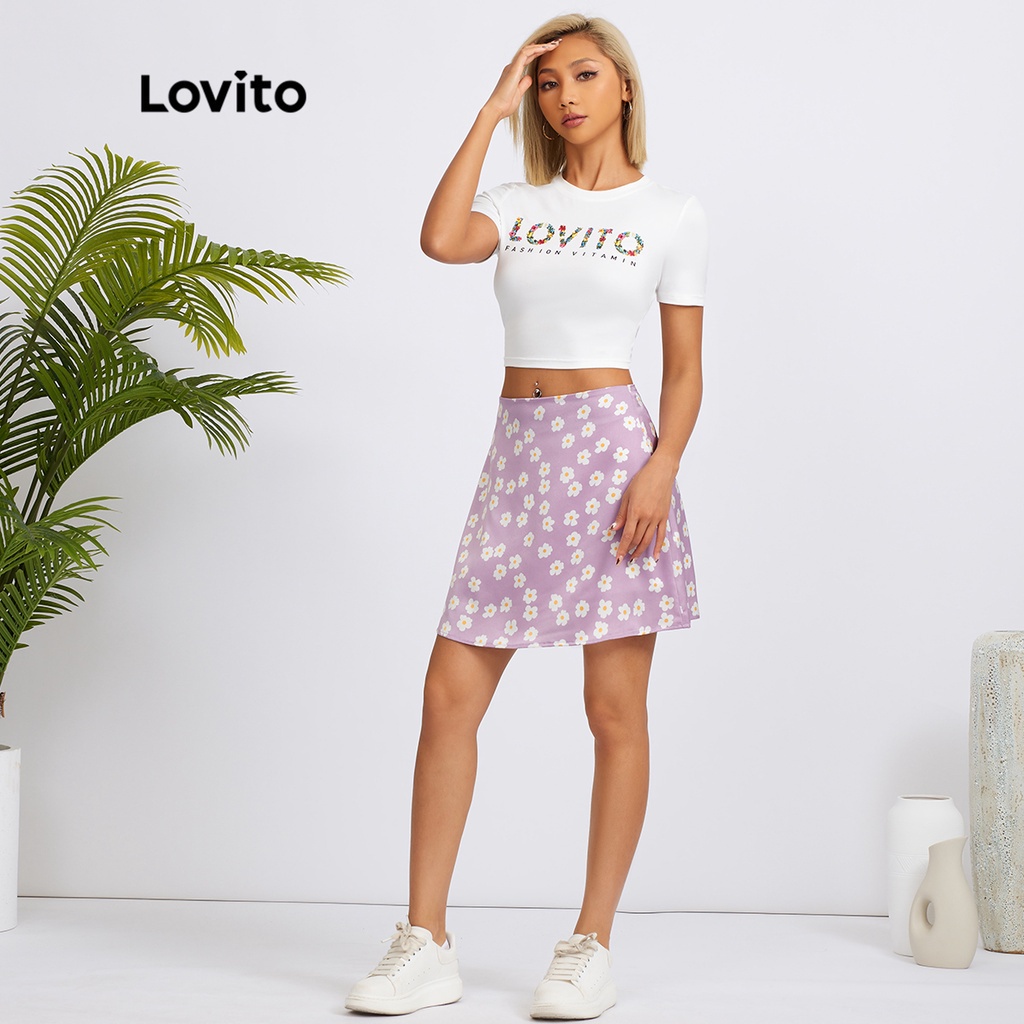 Chân váy Lovito in hoa phong cách thường ngày L18X043 (màu tím/ đen)