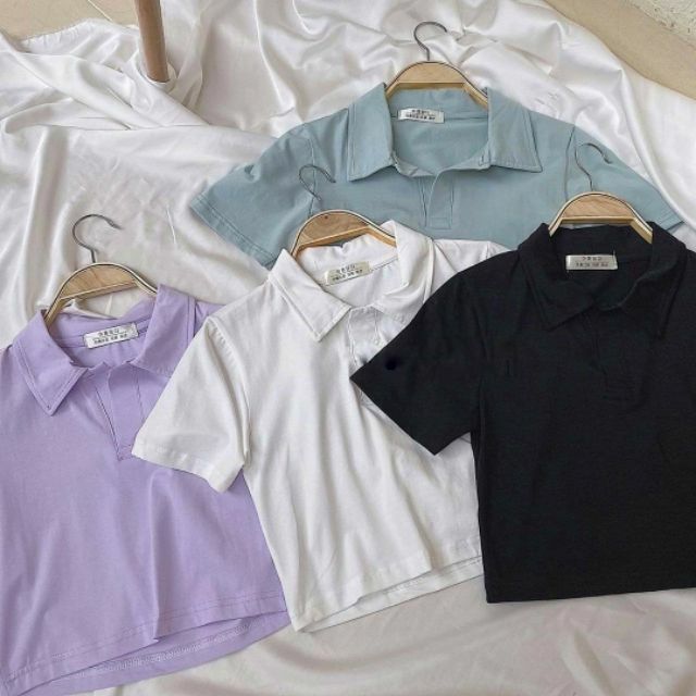 Áo Croptop Plo 4 màu đen/trắng/xanh bơ/ tím