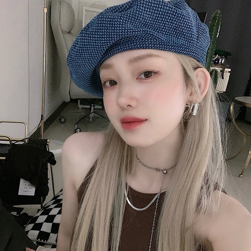 Mũ beret denim Mg STUDIO màu xanh dương