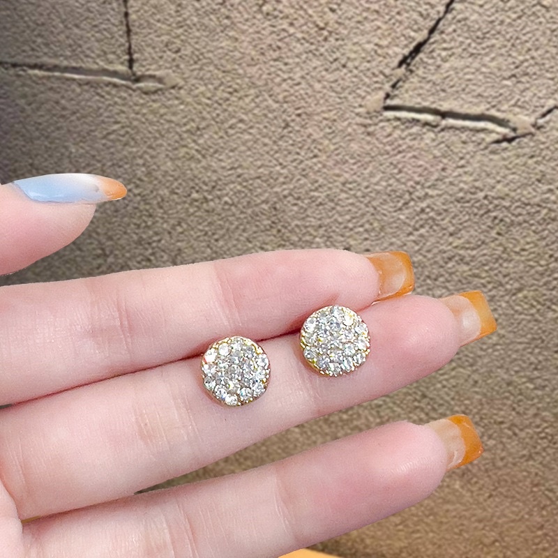 bông tai sát tai tròn nhỏ đính nhiều hạt, khuyên tai nhỏ nhắn phong cách hàn quốc