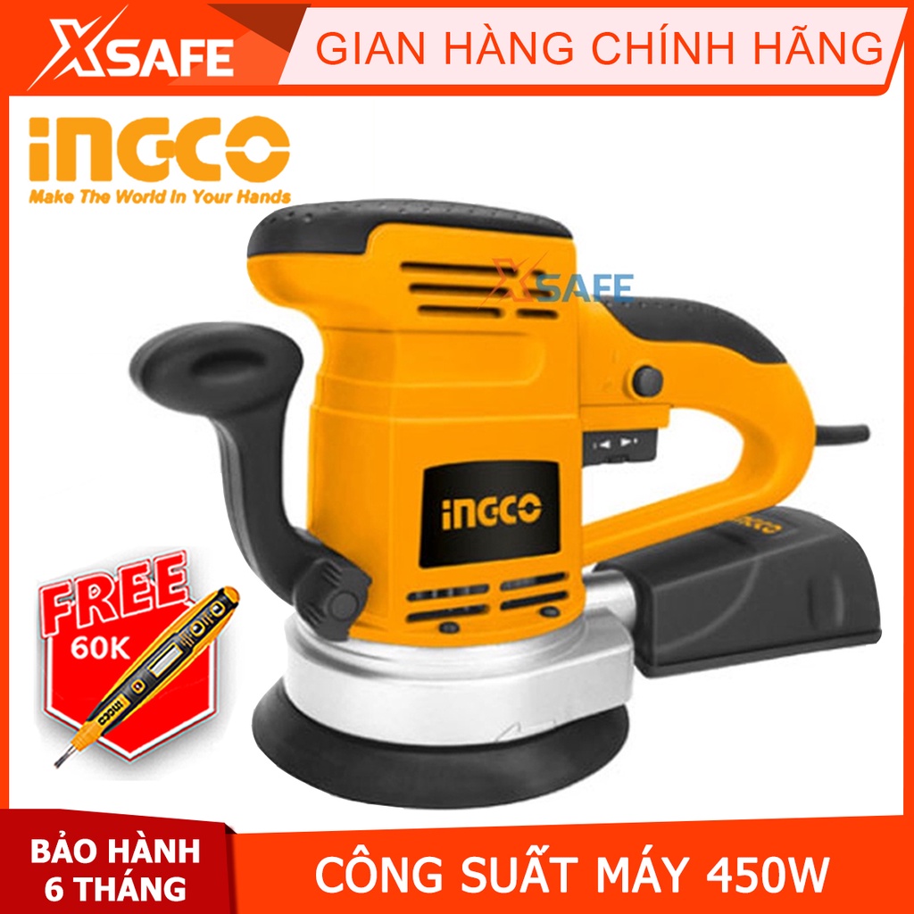 Máy chà nhám đĩa INGCO RS4501.2 450W kèm đế chà nhám PU 150mm Máy chà cầm tay động cơ mạnh mẽ, bền bỉ, hoạt động ổn định