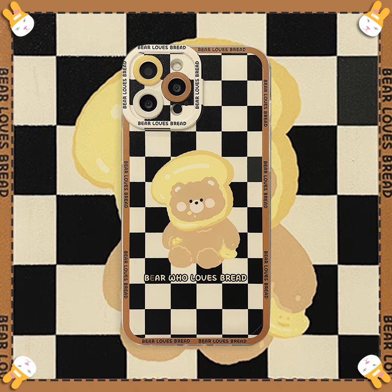 Ốp Điện Thoại Caro Đen Gấu Bánh - CAS2228