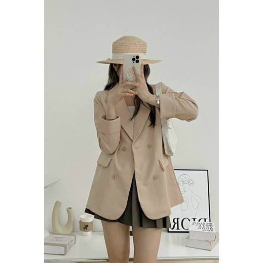 Áo vest blazer tay gấp phối màu hai lớp vải tuyết mưa