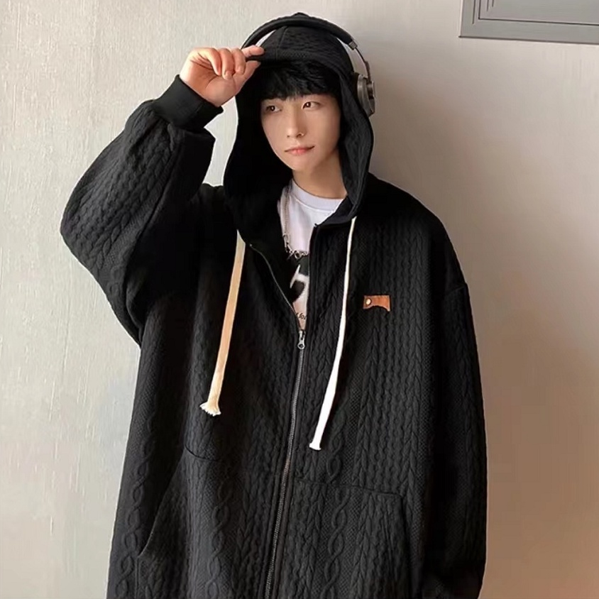 Áo hoodie Một Lớp Tay Dài Màu Trơn Có Khóa Kéo Thời Trang Hàn Quốc Cho Nam Và Nữ