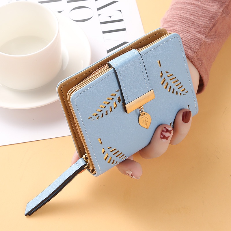 Ví Nữ Cầm Tay, Ví Nữ Mini Họa Tiết Hình Lá Da Pu [Nhiều Màu]