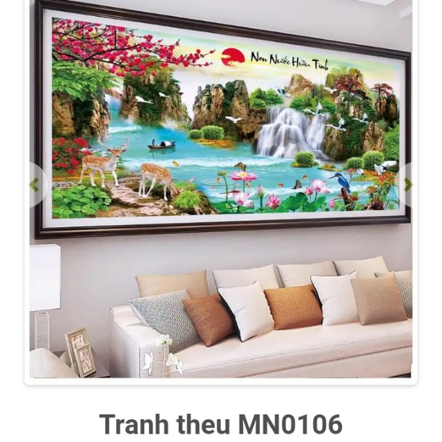 Tranh thêu kín non Nước Hữu tình MN0106 kích thước 200 x 95