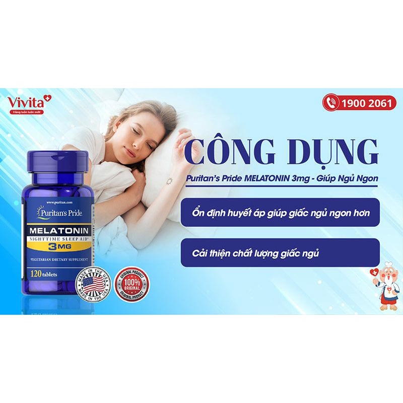 Viên Hố Trợ Giấc Ngủ Ngon Melatonin 3mg 5mg Puritan's Pride 120v