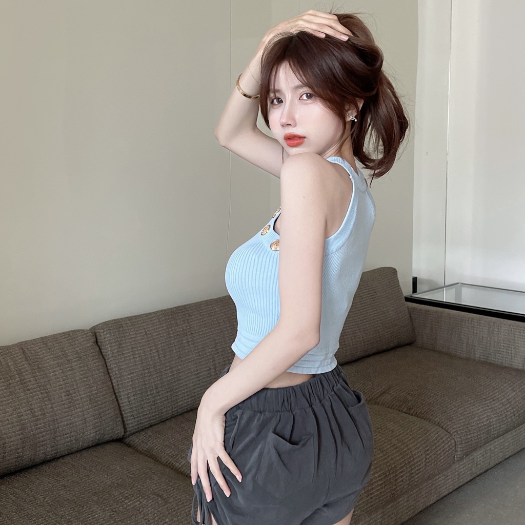 622190#Áo Hai Dây Dệt Kim Mỏng Dáng Ôm Thời Trang Mùa Hè Quyến Rũ Cho Nữ