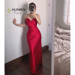 Váy Lụa Cổ Đổ Dài Xẻ Đùi Sexy