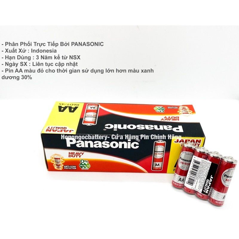 Hộp 60 viên pin tiểu đỏ AA Panasonic chính hãng R6DT/4S hàng nhập khẩu indonesia, pin khô (sẵn hàng)