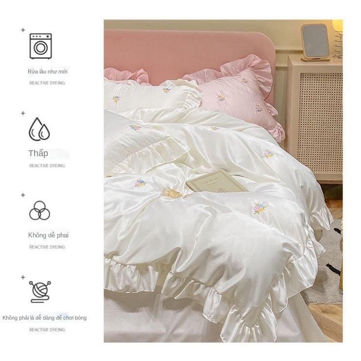 Princess wind fairy water wash silk Tencel four piece set ice silk summer naked bed sheet quilt cover bedding
