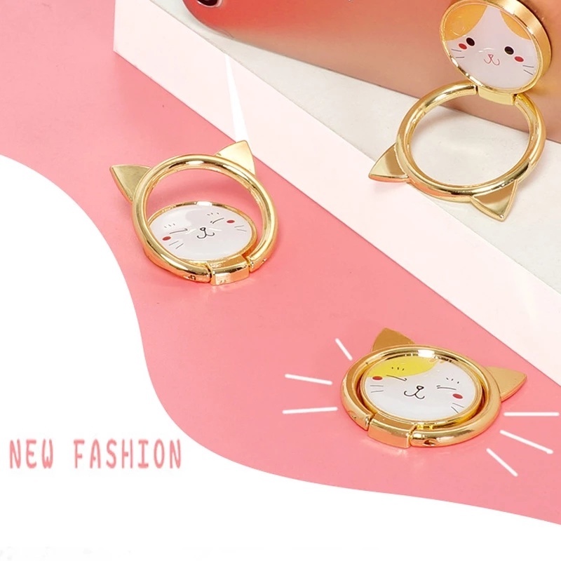 Giá đỡ nhẫn cho điện thoại bằng kim loại xoay 360 độ chống trượt hình mèo dễ thương thích hợp cho iPhone và Android