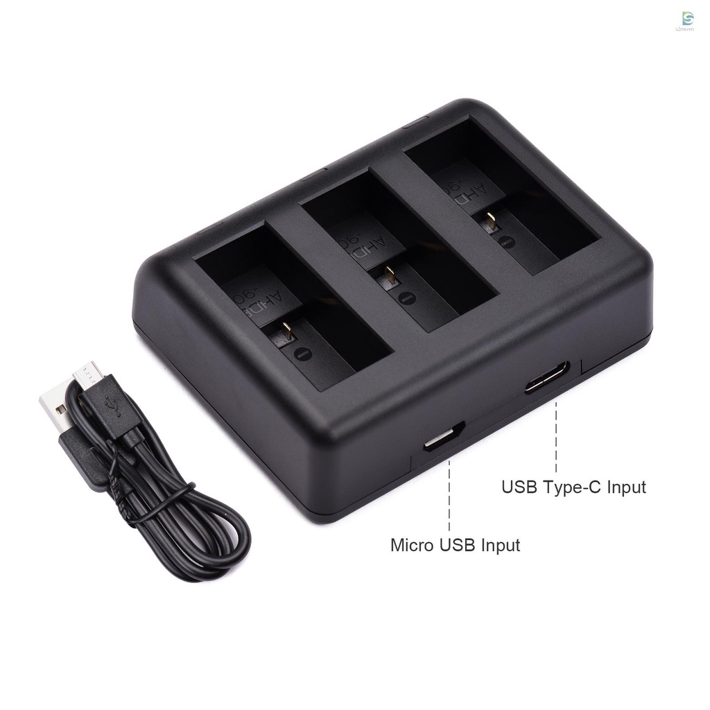 Bộ sạc pin 3 khe micro USB &amp; Type-C cho GoPro Hero 9 10