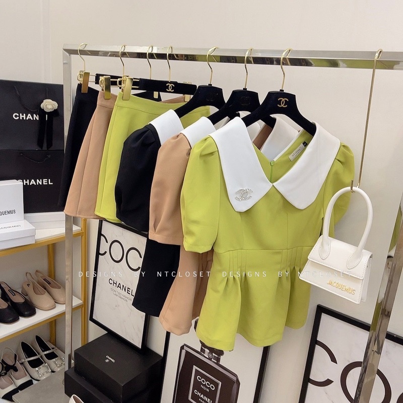Set áo sơ mi pelum mix quần váy nt closet
