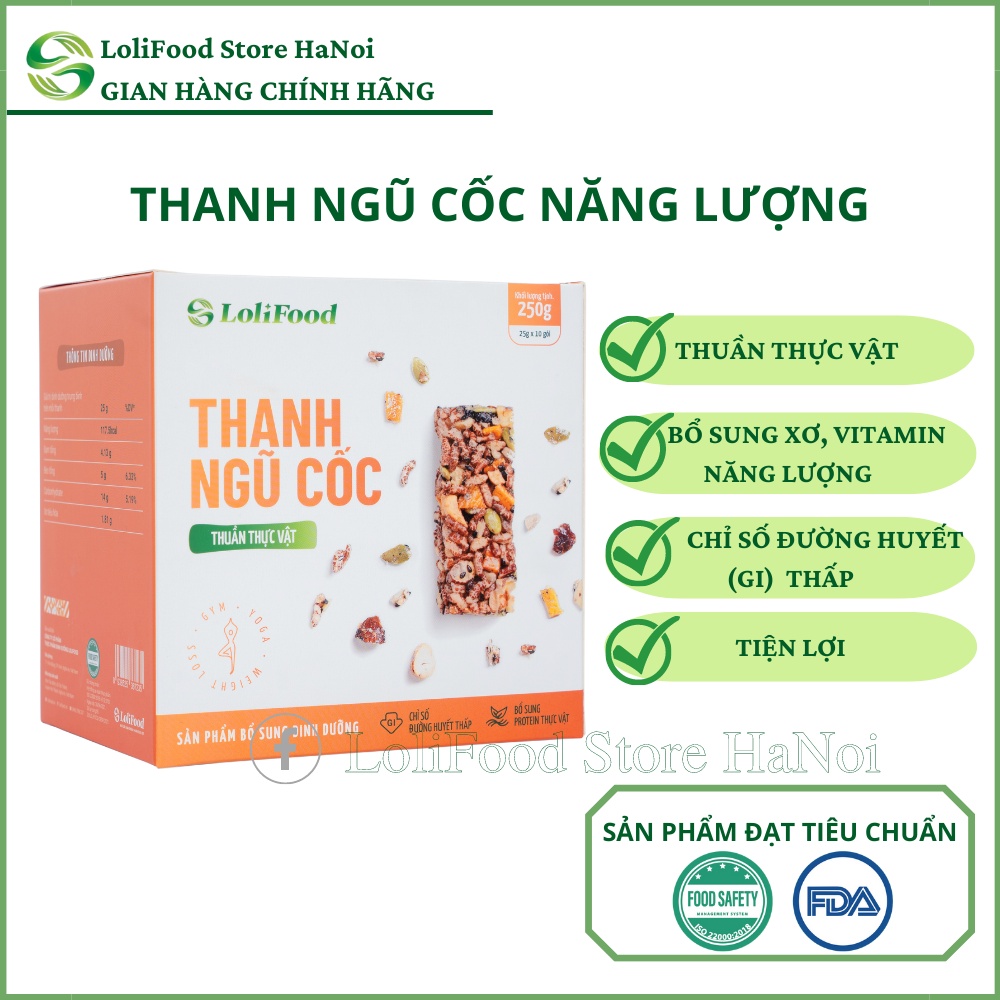 Thanh ngũ cốc năng lượng LoliFood hộp 10 thanh dành cho người ăn Eatclean, tập gym, yoga, tiểu đường, ăn kiêng