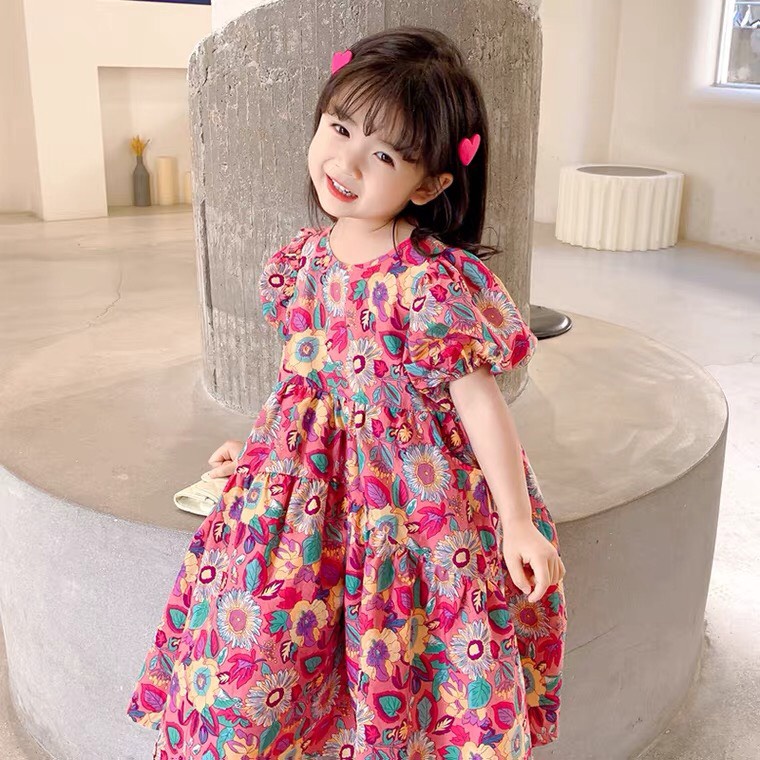 Đầm Váy Cho Bé Gái HML Chất Thô Hàn Hoa Nhí Đỏ Mềm Mát, Váy Bé Gái Sai Đại Mã A25