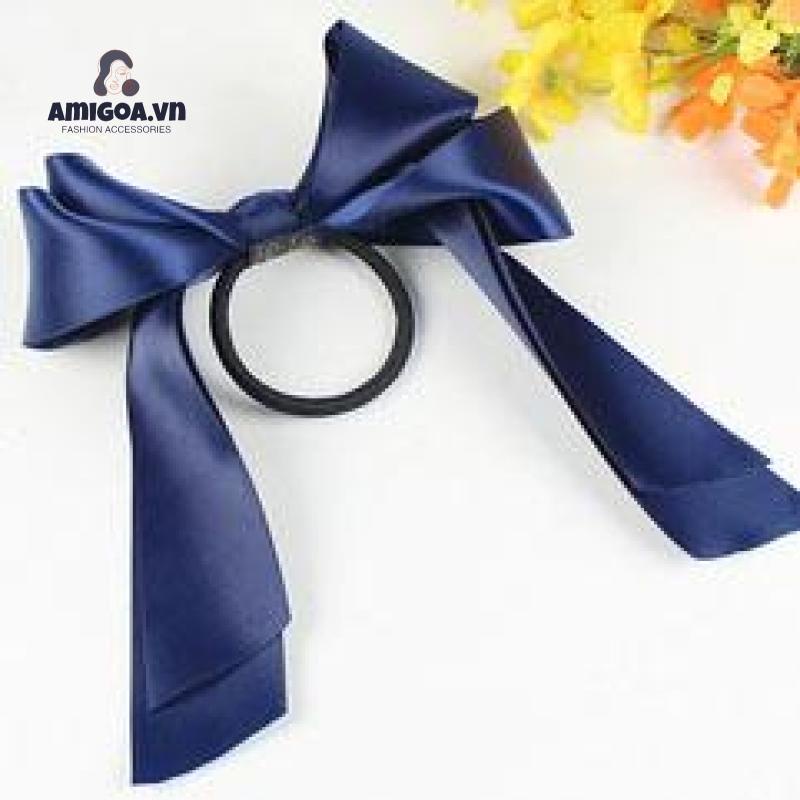Dây Thun Cột Tóc Hai Lớp Bằng satin Thắt Nơ Dễ Thương