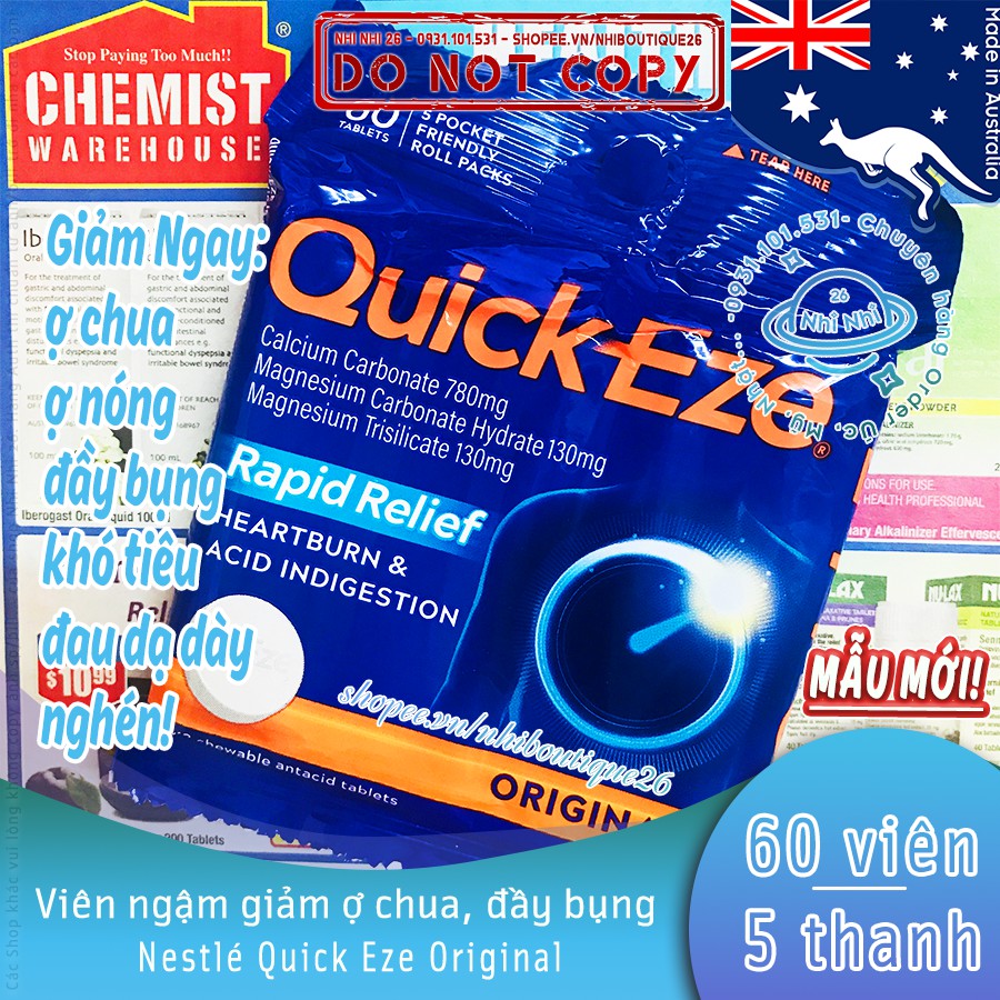 ⚡️NESTLÉ ÚC⚡️ Viên ngậm QUICK EZE  Giảm đầy bụng, khó tiêu, ợ hơi, ợ chua, trào ngược dạ dày.. CHÍNH HÃNG ĐỦ BILL