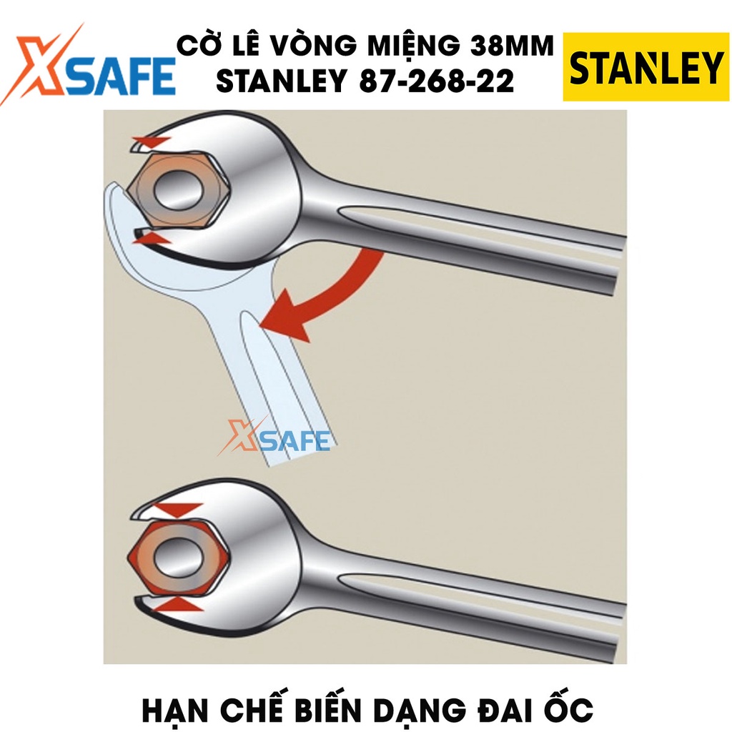 Cờ lê vòng miệng STANLEY 87-268-22 38mm 1 đầu hở 1 đầu tròn, thép CR-V cứng cáp, không gỉ sét, tay cầm thoải mái