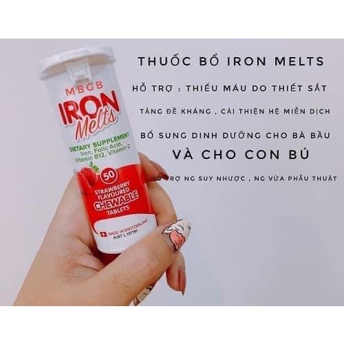 Viên ngậm bổ sung sắt Iron Melts Chewable vị dâu 50 viên; Hàng Chuẩn Úc