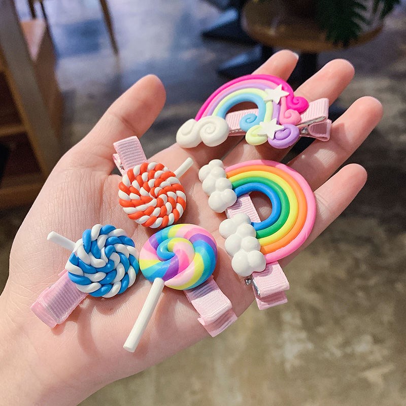 Roselife 3PCs/Set Rainbow Cloud Lollipop Lovely Girls Hairpin Bobby Pin Set Kids Hair Clip Accessories