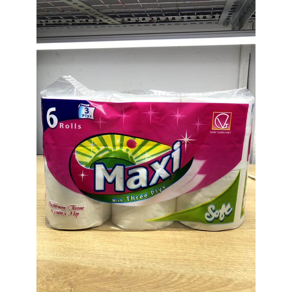 giấy vệ sinh maxi 1 lốc 6 cuộn lớn 3 lớp giấy ( không lõi )