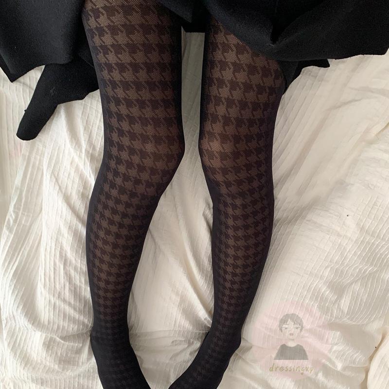 Dre-quần Tất Màu Đen Mỏng Nhẹ In Hình Trái Tim/Ngựa Một Màu Cho Nữ