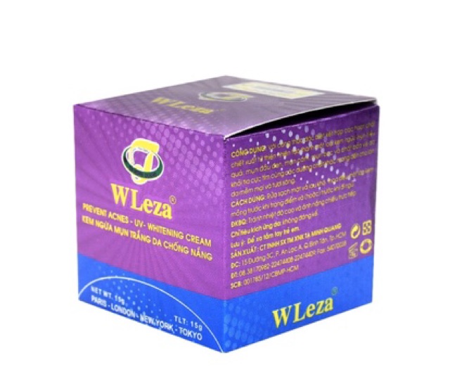 KEM NGỪA MỤN TRẮNG DA CHỐNG NẮNG WLEZA 15G