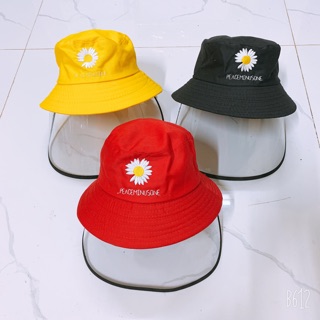 Nón bucket hoa cúc có tấm kính chống bụi và nước bọt