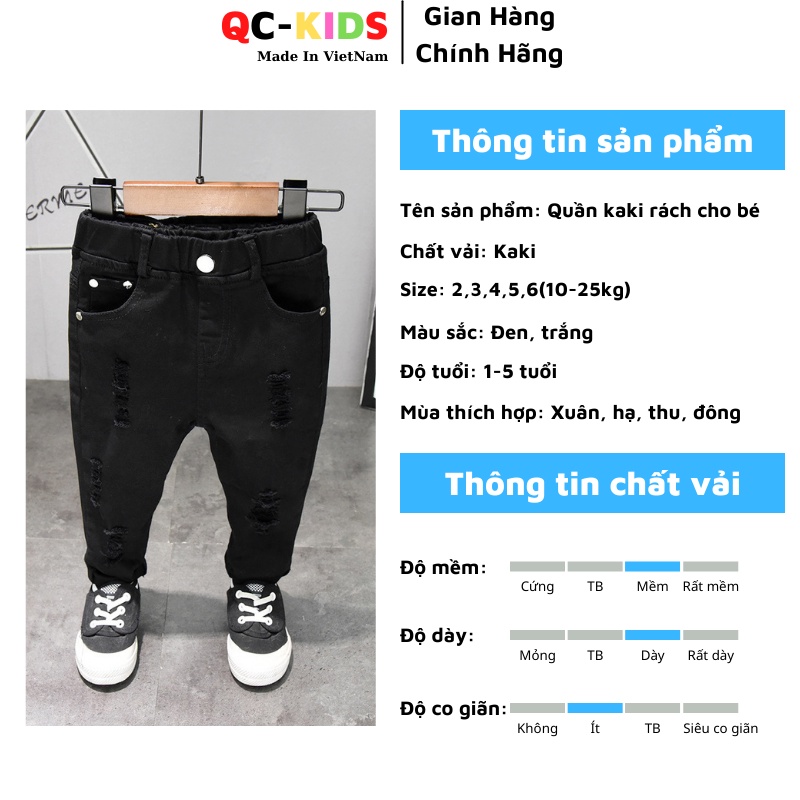 Quần jean kaki rách co giãn cho bé trai bé gái 10-25kg