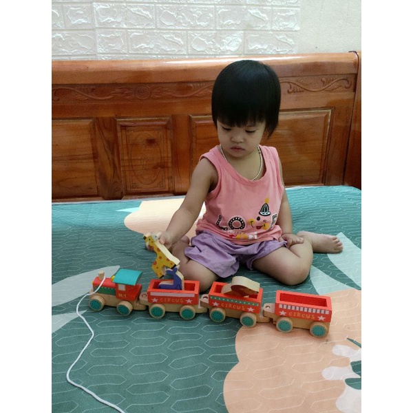 Đồ chơi gỗ việt nam xuất khẩu châu âu - Đoàn tàu chở thú - xe đồ chơi