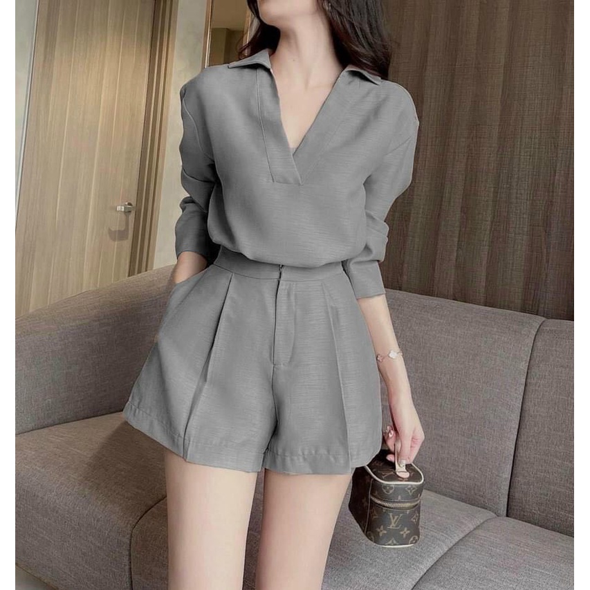 Hot Mùa Hè Set Bộ Thời Trang Nữ Áo Cổ Sơ Mi & Quần Shot.
