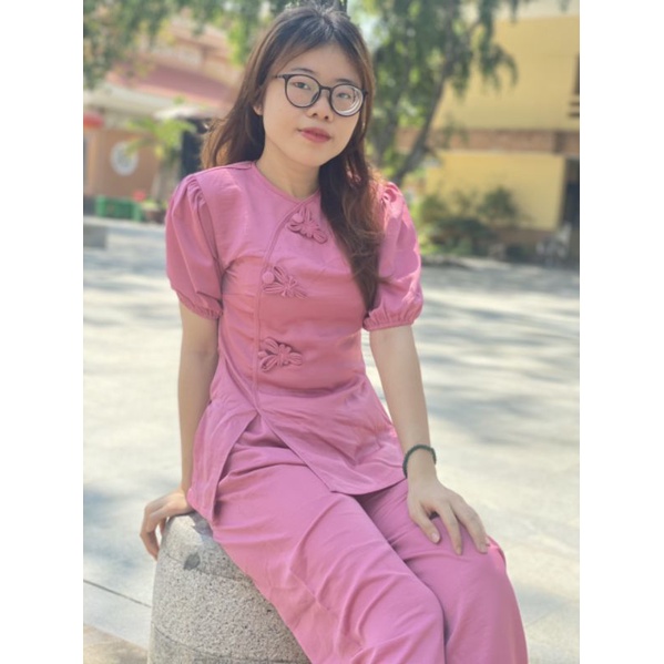 #Đồ bộ, #quần áo, #lụa nút hoa, #đồ lam đi chùa
