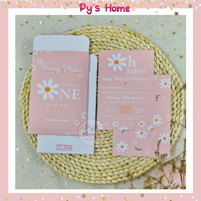 🌼🌼 Thiệp Thôi Nôi - Sinh nhật Thiết kế dành cho Bé Gái - Chủ đề DAISY siêu cưng
