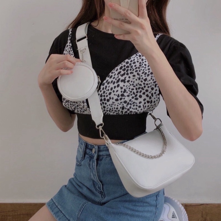 TÚI KẸP NÁCH ĐEO CHÉO NỮ 5 CHI TIẾT GỒM 2 TÚI VÀ 3 QUAI ĐEO CHÉO KẸP NÁCH