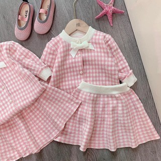 set váy len kẻ hồng QCCC