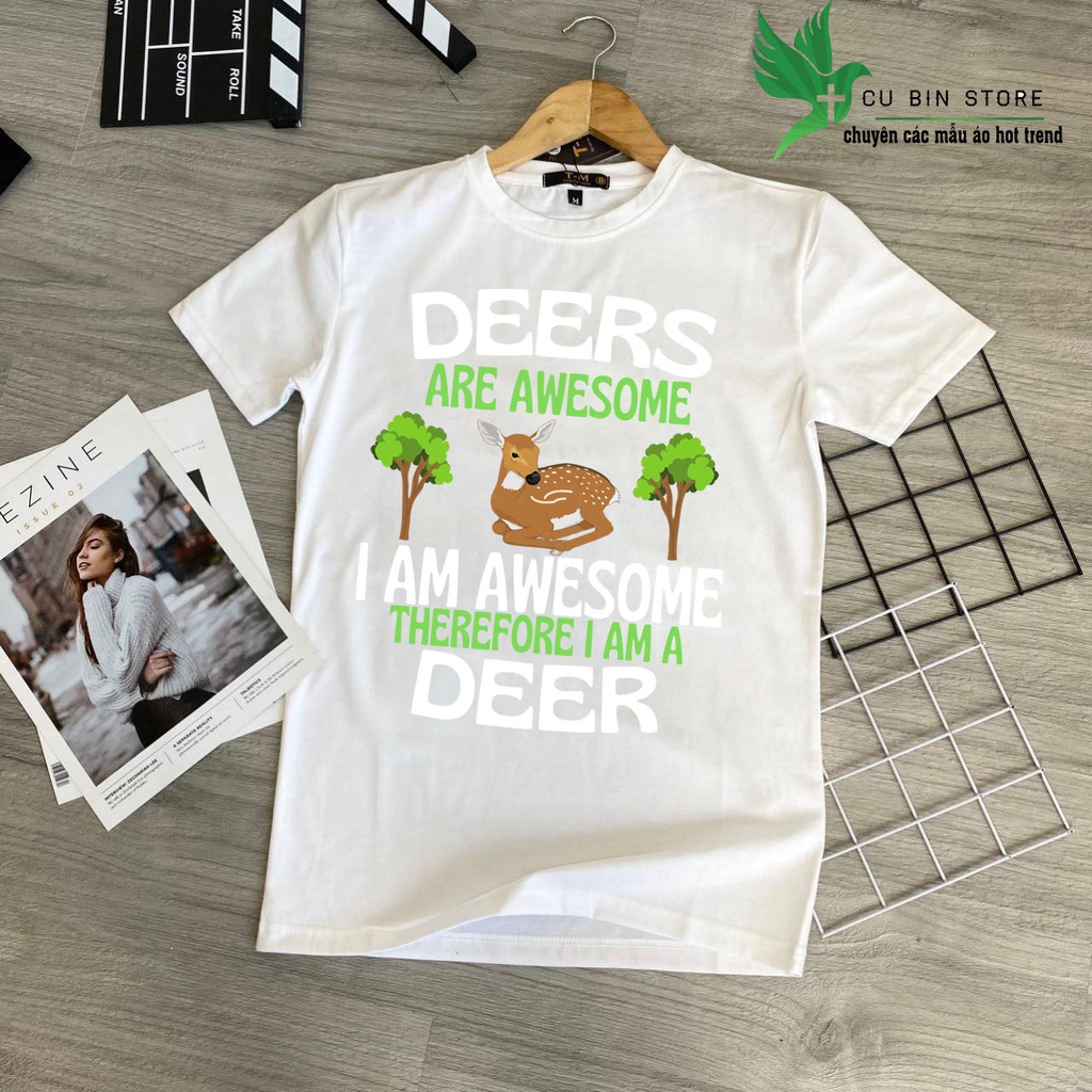 Áo thun nam nữ 100% cotton in hình con nai siêu cá tính hàng mới cập bến - p109