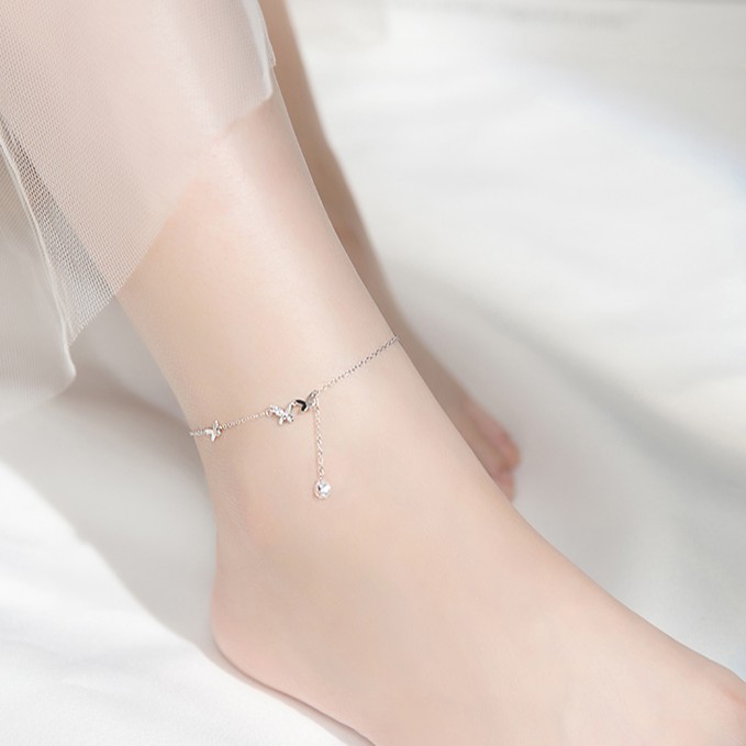 Lắc chân vòng chân 💋Freeship Hoàn xu nữ bạc s925 butterfly và viên pha lê rơi | BigBuy360 - bigbuy360.vn